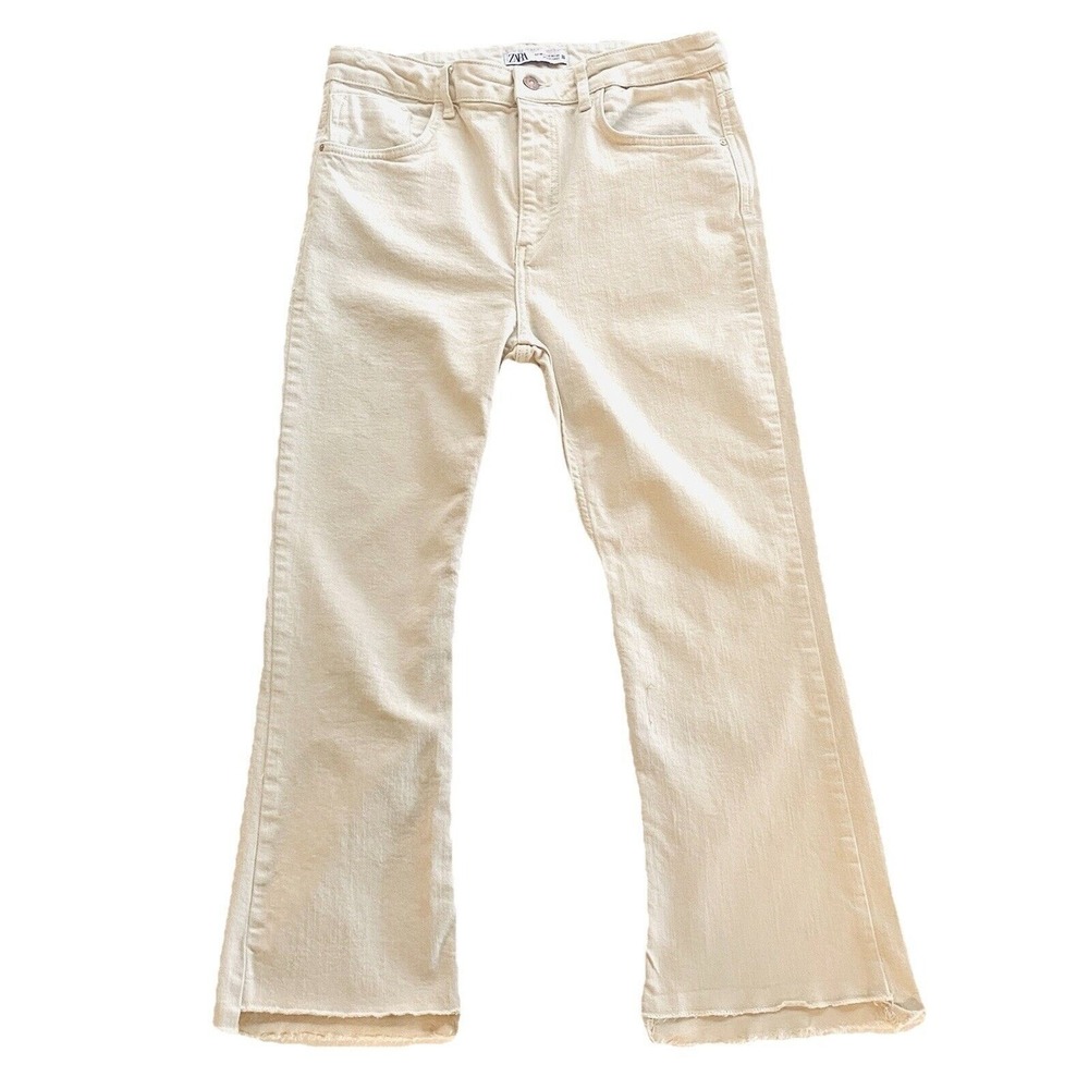 Zara Wide Leg Denim Jeans Cream Off White Size Bootcut Boot Cut Flare Size 12